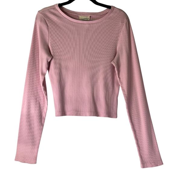 Universal Thread Pink Ribbed Cropped Crew Neck Long Sleeve Top Reg Size M - Picture 1 of 6